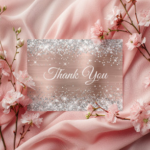 Carte Postale Rose Gold Pailleté Argenté Brillante Merci
