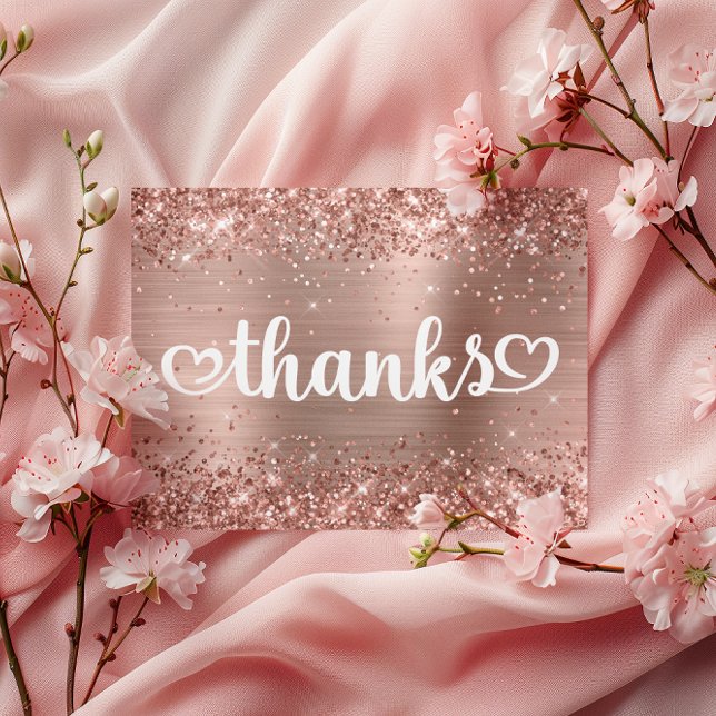 Carte Postale Rose Gold Pailleté Cœurs Mignons Merci pour tes 16 (Glittery Rose Gold Cute Hearts Sweet 16 Thanks Postcard)