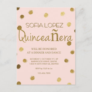 Carte Postale Rose Gold Pailleté Élégant Quinceañera 