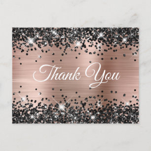 Carte Postale Rose Gold Pailleté Noir Brillante Merci
