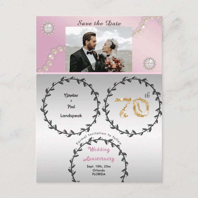 Carte Postale Rose Gold Platinum 70e anniversaire Enregistrer la (Devant)