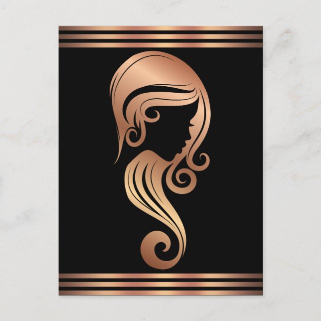 Carte Postale Rose Gold Rose Chic Fille Beauté Salon de Coiffure (Devant)