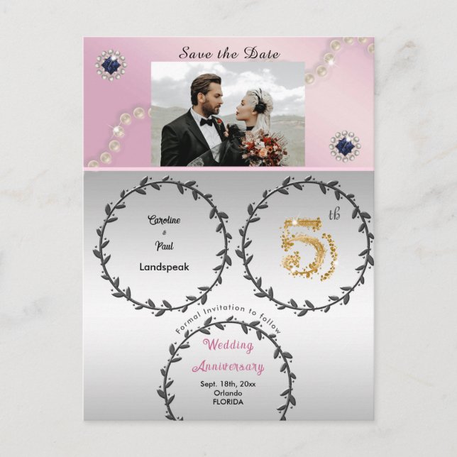 Carte Postale Rose Gold Sapphire 5e anniversaire Enregistrer la  (Devant)