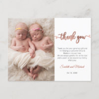 Rose Gold Script Girl Twins Baby Photo Merci