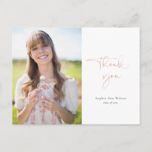 Carte Postale Rose Gold Script Graduation Merci avec photo