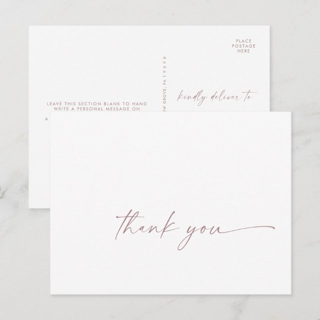 Carte postale Rose Gold Script Merci (Devant / Derrière)