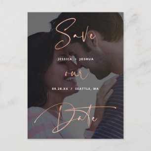 Carte Postale Rose Gold Script Vellum Look Photo Enregistrer la 