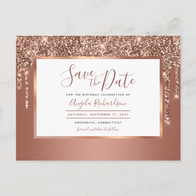 Carte Postale Rose Gold Sparkle Parties scintillant Drips Enregi (Devant)
