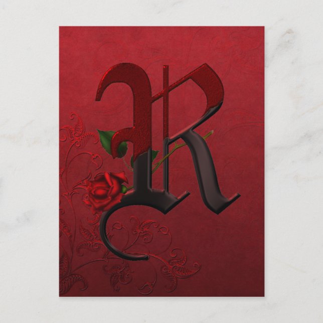 Carte Postale Rose gothique Monogramme R (Devant)