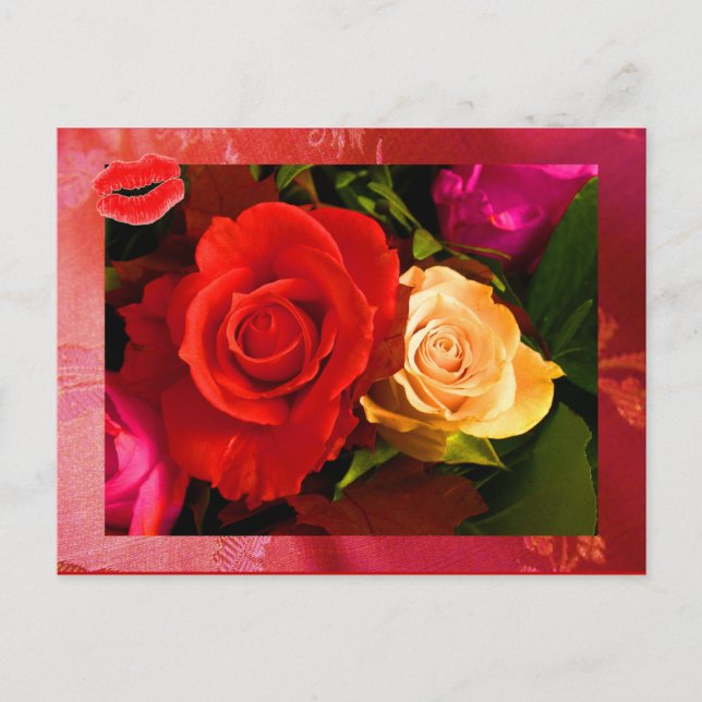 Carte postale Rose II jaune rouge (Devant)