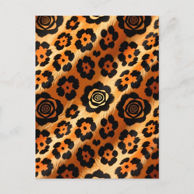 Carte Postale Rose Imprimé Animalier Léopard Doré (Devant)