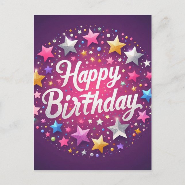Carte postale rose "Joyeux Anniversaire" (Devant)