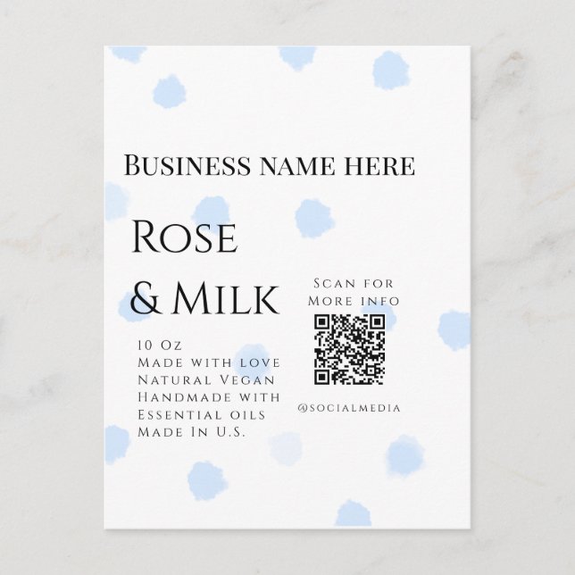Carte Postale Rose lait fait main soap entreprise QR code ajoute (Devant)
