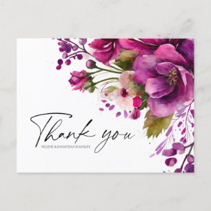 Carte Postale Rose Magenta Gras Moderne Floral Remerciement de M
