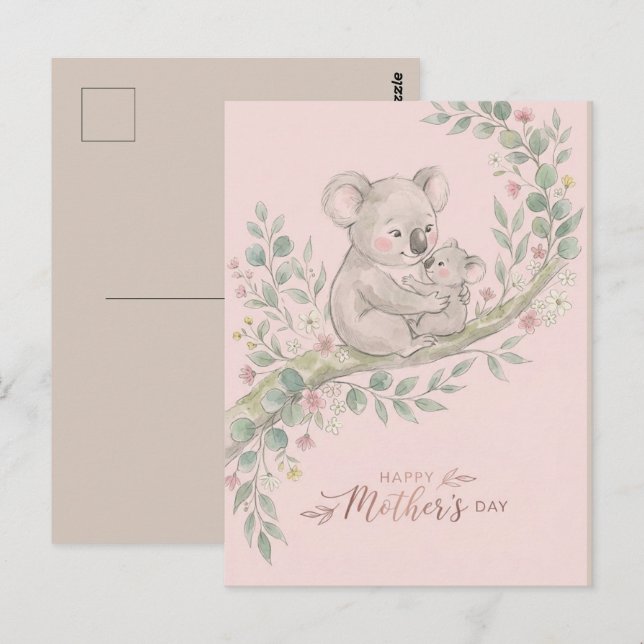 Carte Postale Rose, Maman Koala Gentille et Joey (Devant / Derrière)