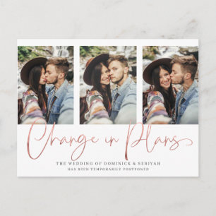 Carte Postale Rose manuscrit moderne Gold Mariage Postponction