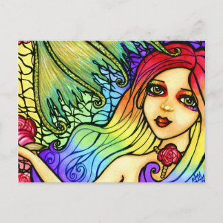 Carte postale rose Mermaid Pretty Rainbow Girl
