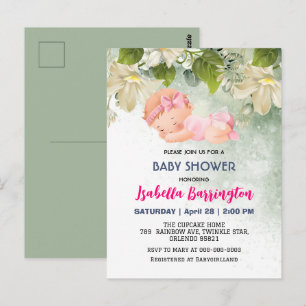 Carte Postale Rose mignon bébé fille Fleurs marguerites baby sho