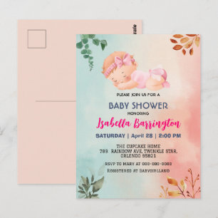 Carte Postale Rose mignon bébé Fleurs feuilles de fille baby sho