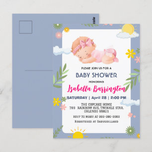 Carte Postale Rose mignonne bébé fille fleurs été baby shower en