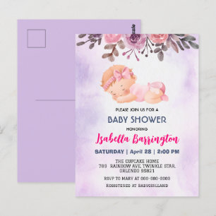 Carte Postale Rose mignonne bébé fille Rose fleurs baby shower e