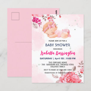 Carte Postale Rose mignonne bébé fille Rose fleurs baby shower e