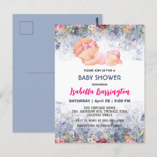 Carte Postale Rose mignonne bébé fille Rose fleurs baby shower e