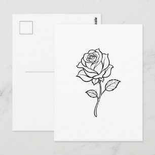 Carte Postale Rose minimaliste en ligne Art Élégant floral une c