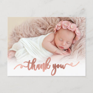Carte Postale Rose moderne Gold Script Baby Girl Photo Merci