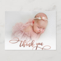 Rose moderne Gold Script New Baby Photo Merci