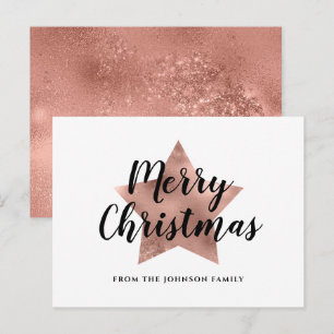Carte Postale Rose moderne Gold Star Joyeux Noël
