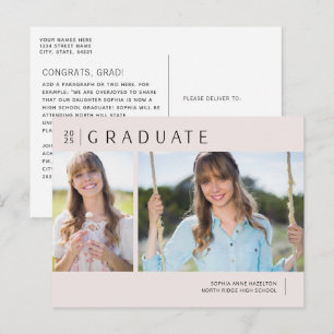 Carte Postale Rose Moderne pour Cérémonie de Remise de Diplômes