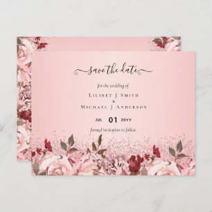 Carte Postale Rose or Bourgogne rose rose Mariage