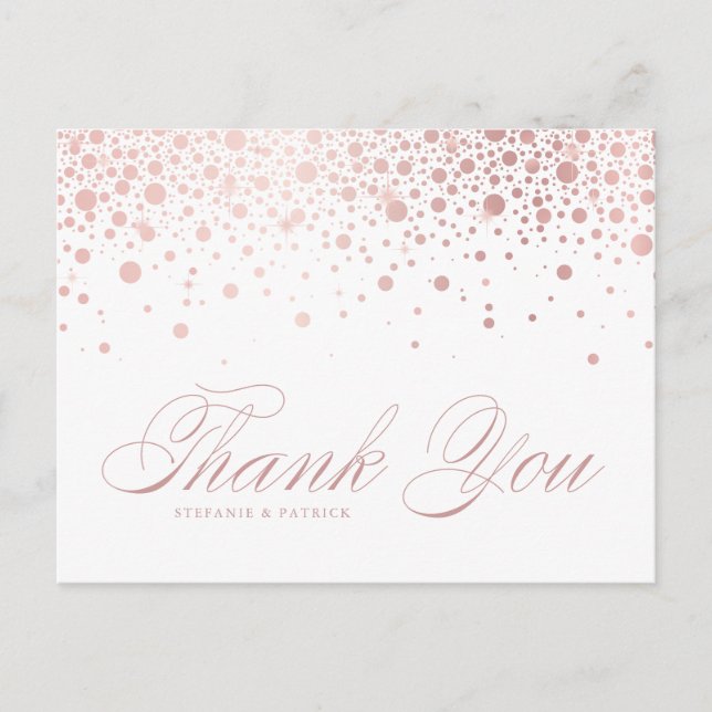 Carte Postale Rose or Foil Confetti Mariage Merci (Devant)