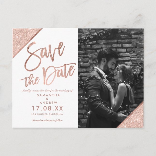 Carte Postale Rose or parties scintillant script blanc photo enr (Devant)