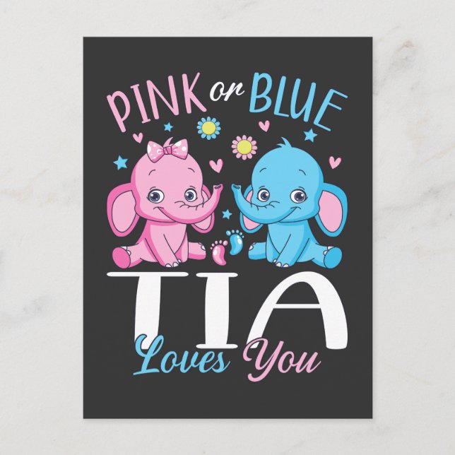 Carte Postale Rose ou Bleu Tia T'aime Éléphant Bébé (Devant)
