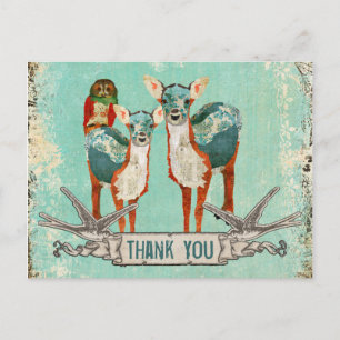 Carte postale rose Owl & Azure Deer Merci