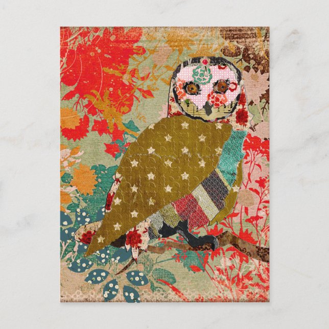 Carte postale rose Owl Floral (Devant)