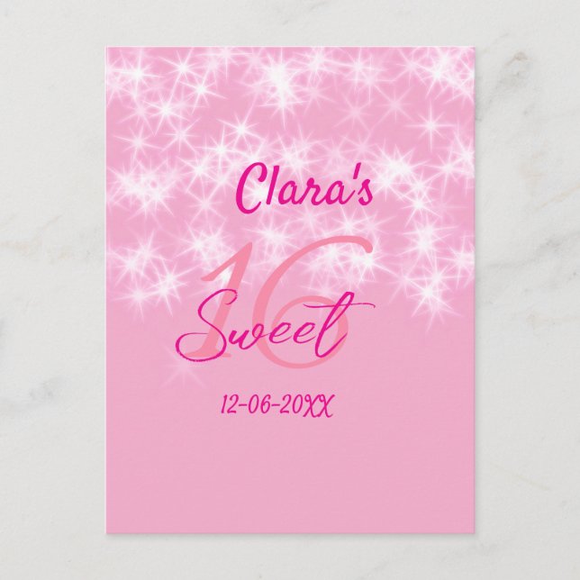 Carte Postale rose pastel bébé doux 16 anniversaire ajouter nom  (Devant)