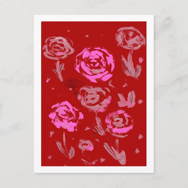 Carte Postale Rose Peinture rouge arrière - plan abstrait (Devant)
