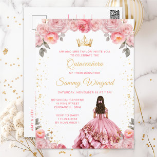 Carte Postale Rose Pink Princesse Fête de Quinceañera