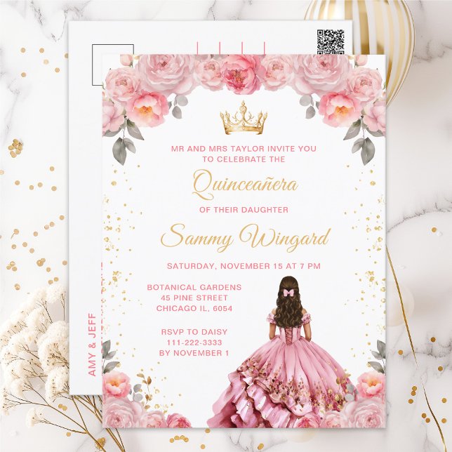 Carte Postale Rose Pink Princesse Fête de Quinceañera (Créateur téléchargé)