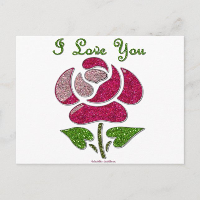 Carte Postale Rose Pochoir Rose Je T'aime (Devant)