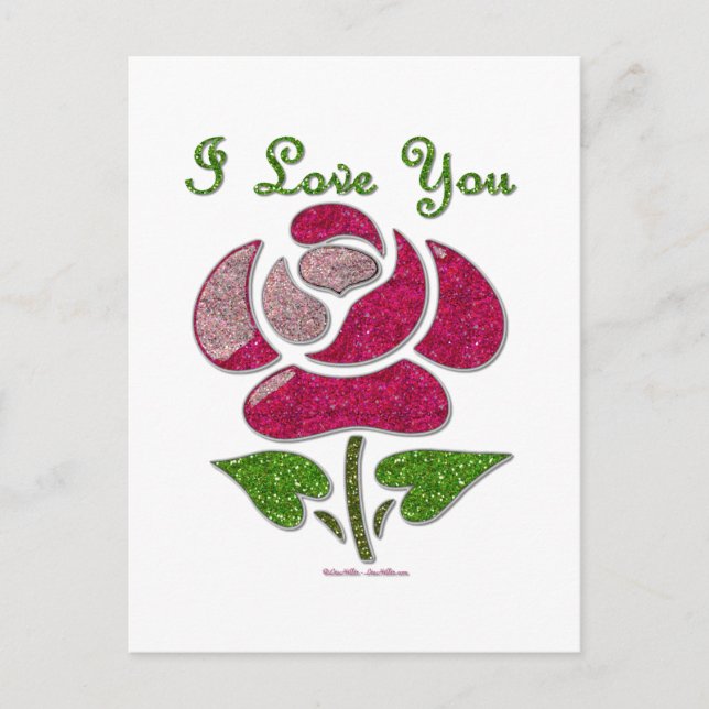 Carte Postale Rose Pochoir Rose Je T'aime (Devant)