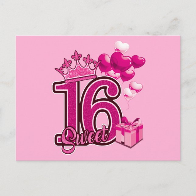 Carte postale rose pour 16 ans (Devant)