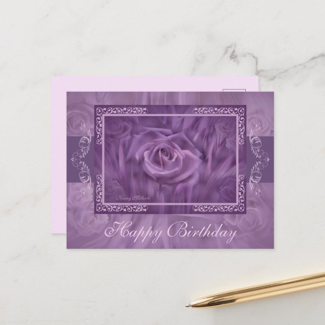Carte postale Rose pourpre et dentelle (Devant/Arrière en situation)