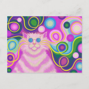 Carte postale rose psy-chat-lique