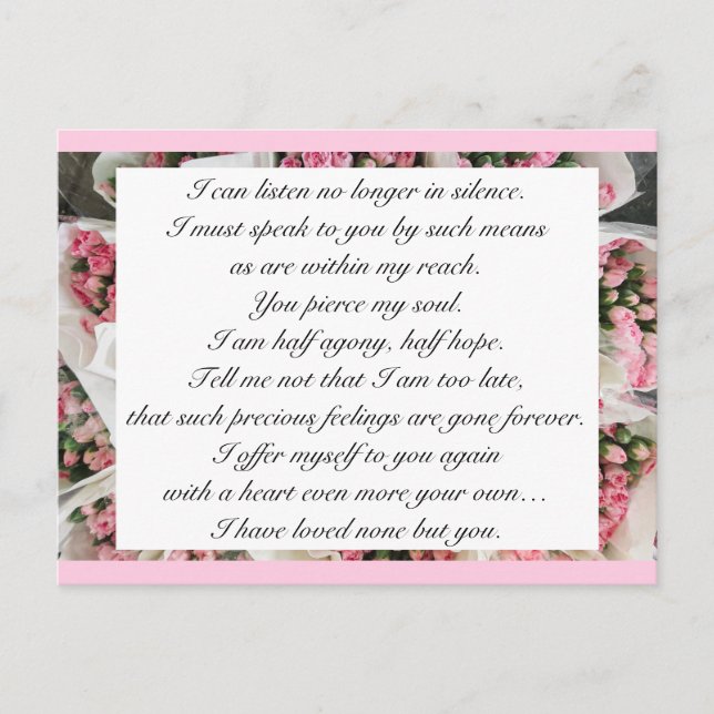Carte Postale Rose romantique Jane Austen citation d'amour  (Devant)