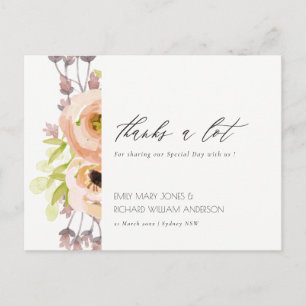 CARTE POSTALE ROSE ROMANTIQUE, PURPLE, MERCI FLORAL BLEU