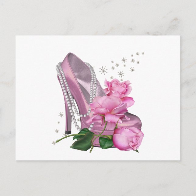 Carte Postale Rose rose à talons hauts Pretty Pink (Devant)
